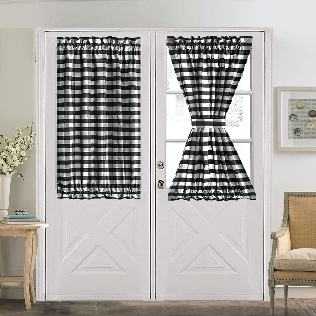 Black and White Buffalo Check Rod Pocket Curtain 25"x40" O7217
