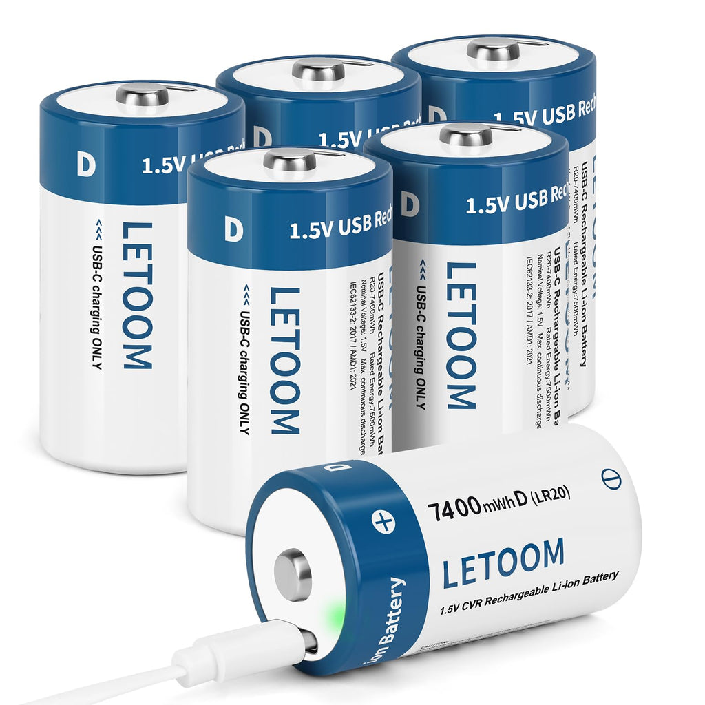 D Size Rechargeable Lithium Batteries 1.5V 6 Pack U677
