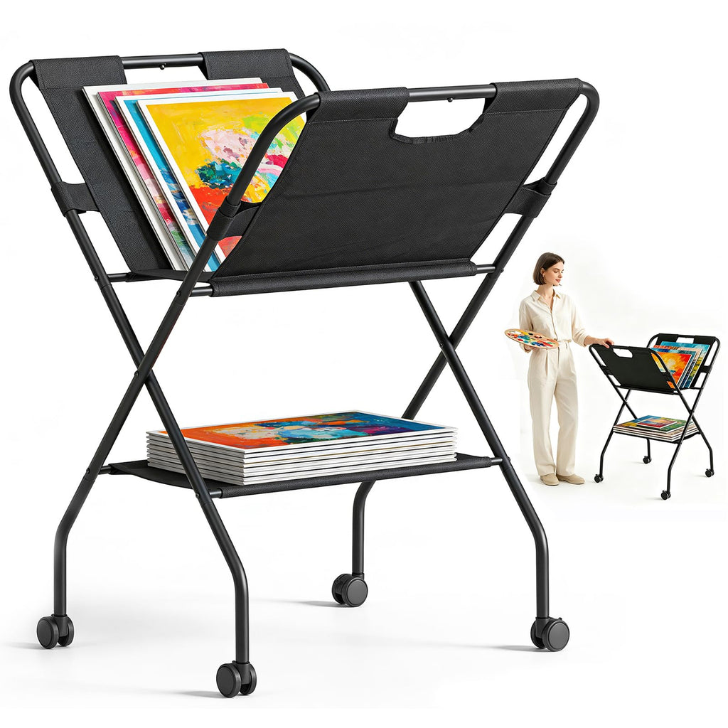 Folding Canvas Art Print Storage Rack with Caster Wheels V242