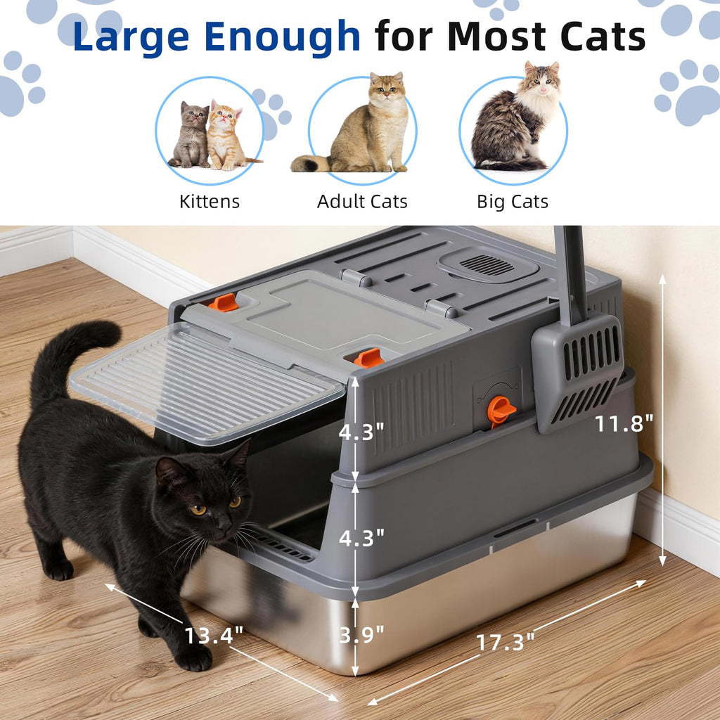 Stainless Steel Covered Cat Litter Box with High Sides H2668