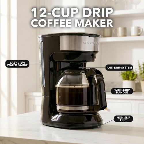 12-Cup Drip Coffee Maker with On/Off Switch, Black C8216