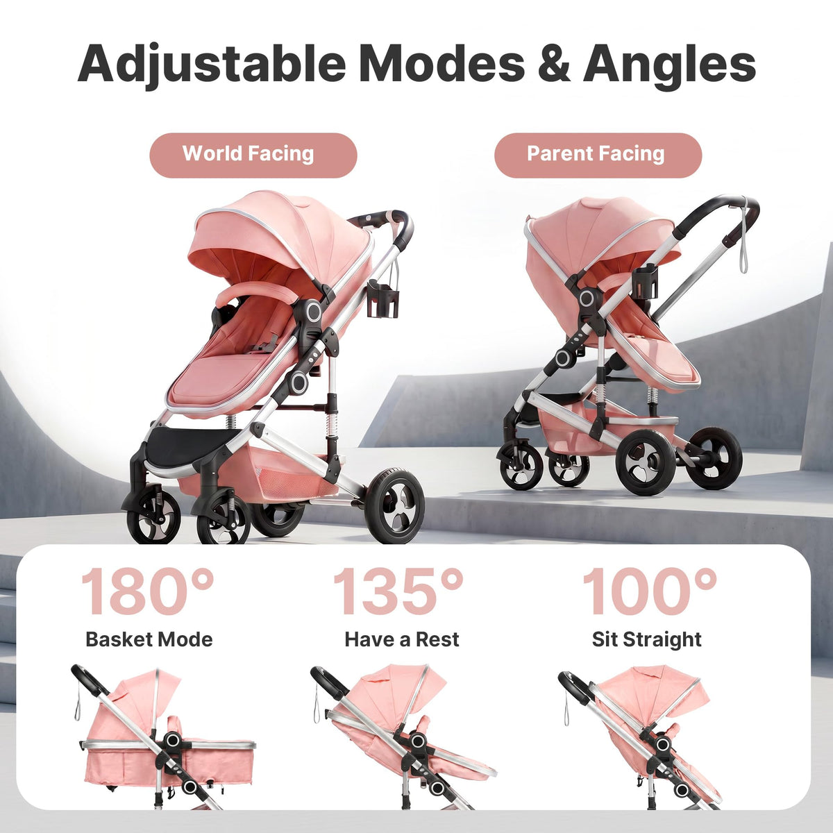 2-in-1 Foldable Stroller with Reversible Seat, Pink M747199