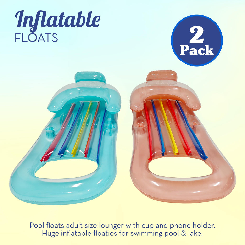 Adult Size Pool Floats Lounger with Cup Holder 2 Pack K7523