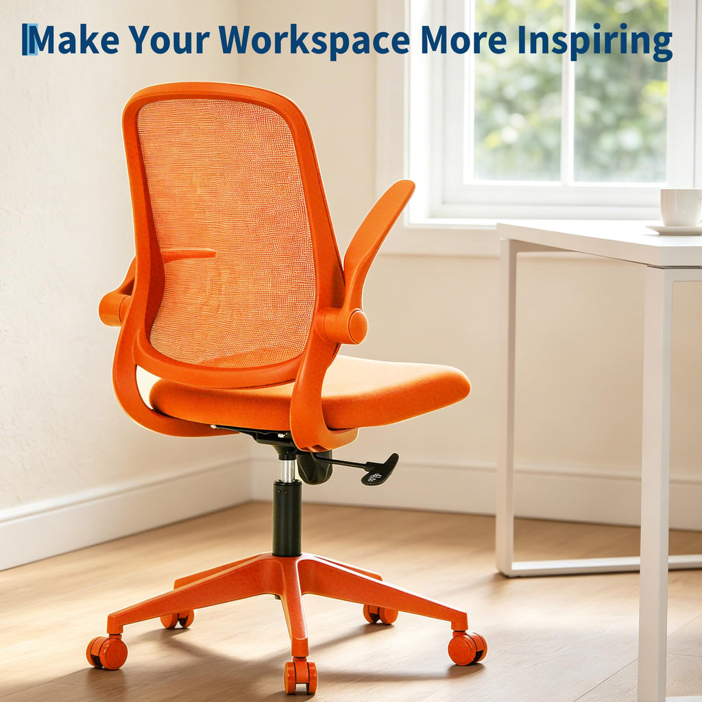 Orange Ergonomic Mesh Office Chair with Flip-Up Arms Z714