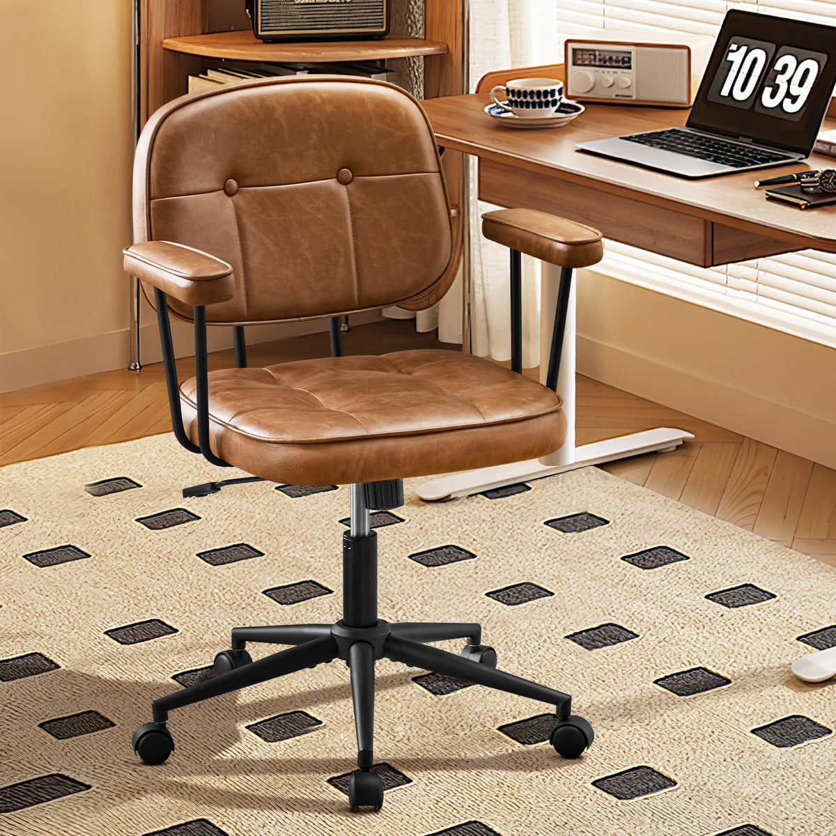 Brown Leather Office Chair with Wheels K299295