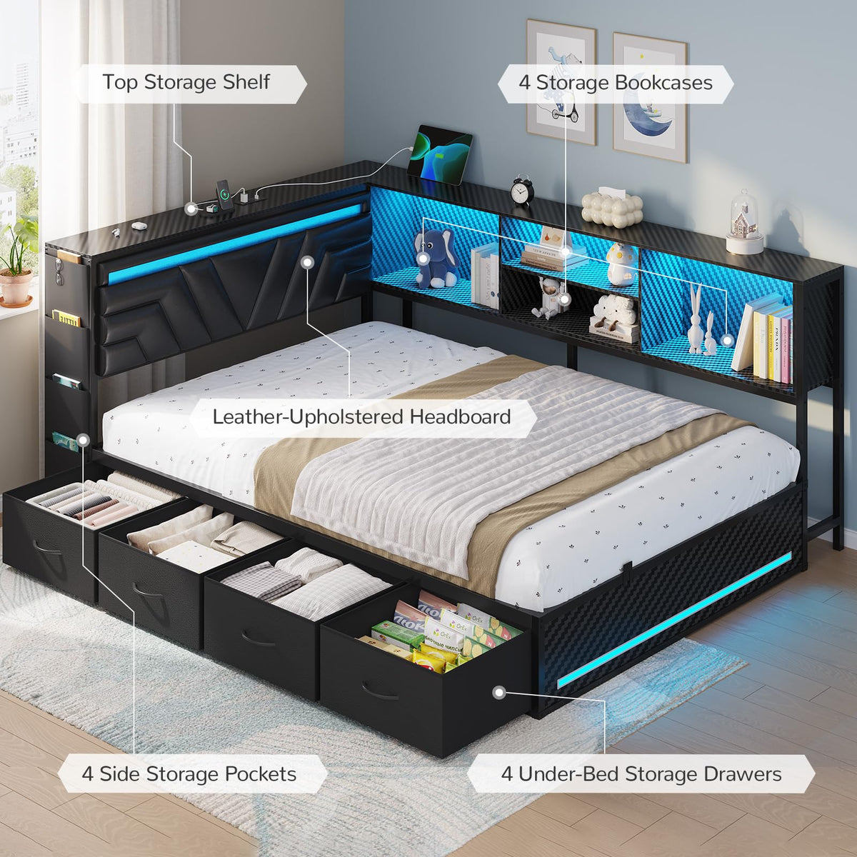 Full Corner Bed with Drawers X601398