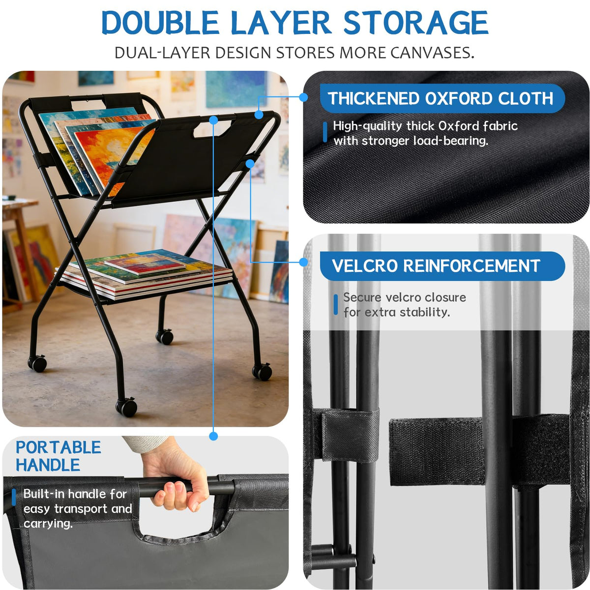 Folding Canvas Art Print Storage Rack with Caster Wheels V242