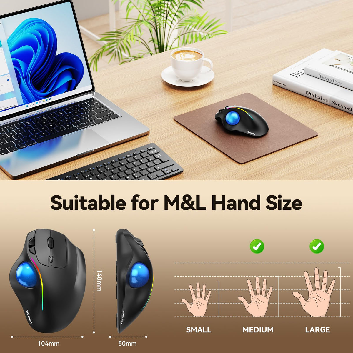 Wireless Bluetooth Ergonomic Trackball Mouse Q780
