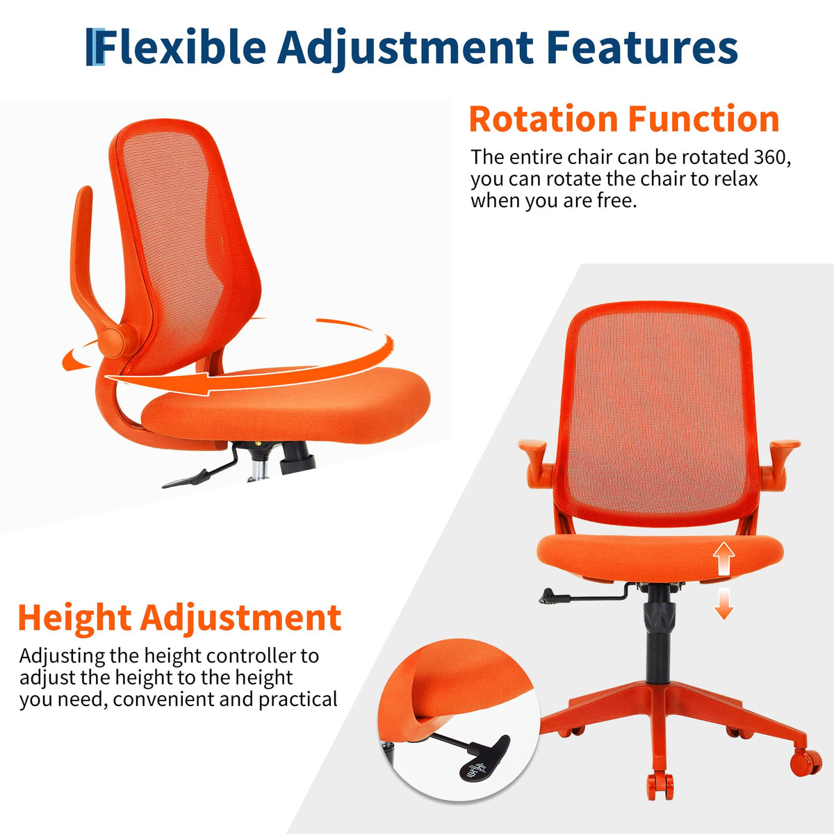 Orange Ergonomic Mesh Office Chair with Flip-Up Arms Z714