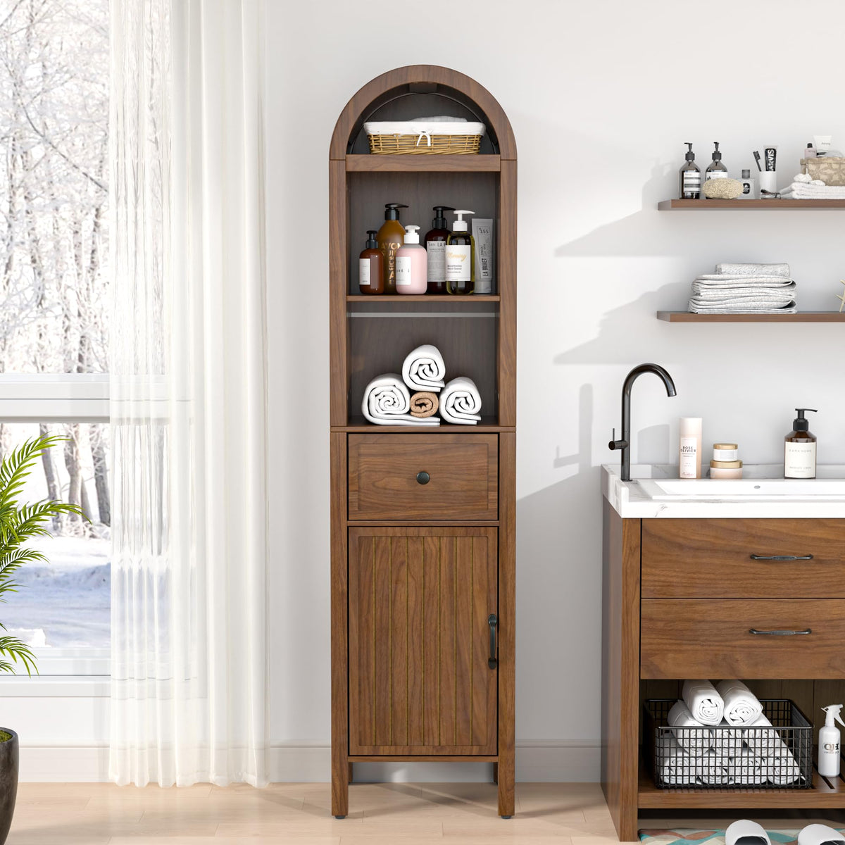 64" Tall Bathroom Storage Cabinet with Adjustable Shelves U4547