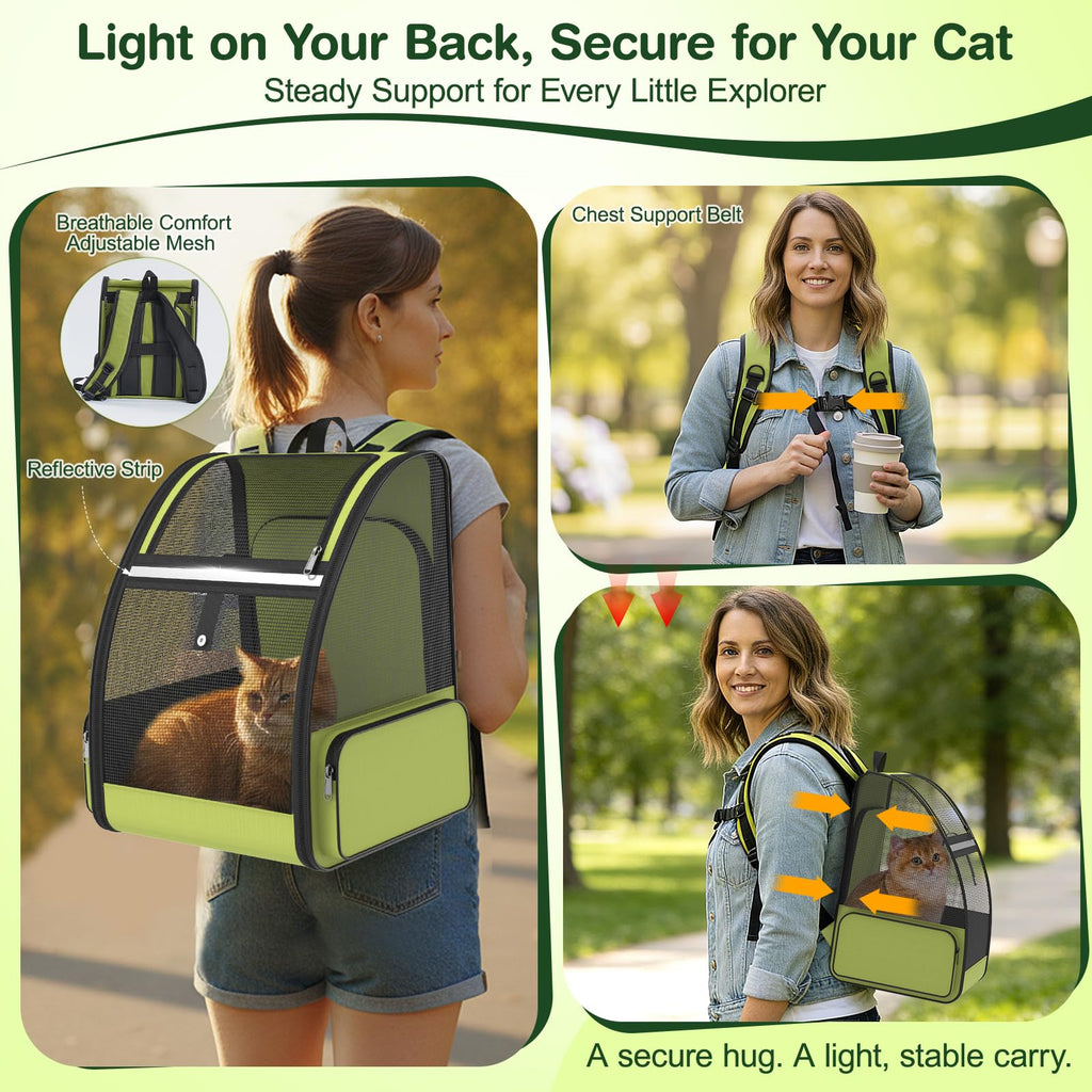 Green Expandable Breathable Mesh Cat Backpack Carrier Z691
