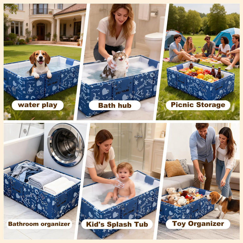 Foldable Dog Bathtub for Small to Medium Dogs & Cats, Blue W714