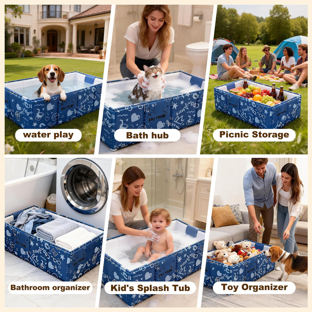 Foldable Dog Bathtub for Small to Medium Dogs & Cats, Blue W714