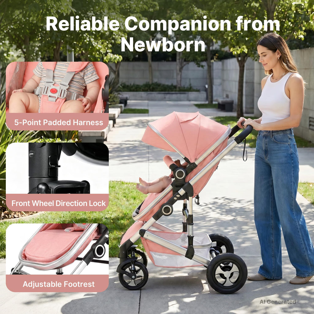 2-in-1 Foldable Stroller with Reversible Seat, Pink M747199