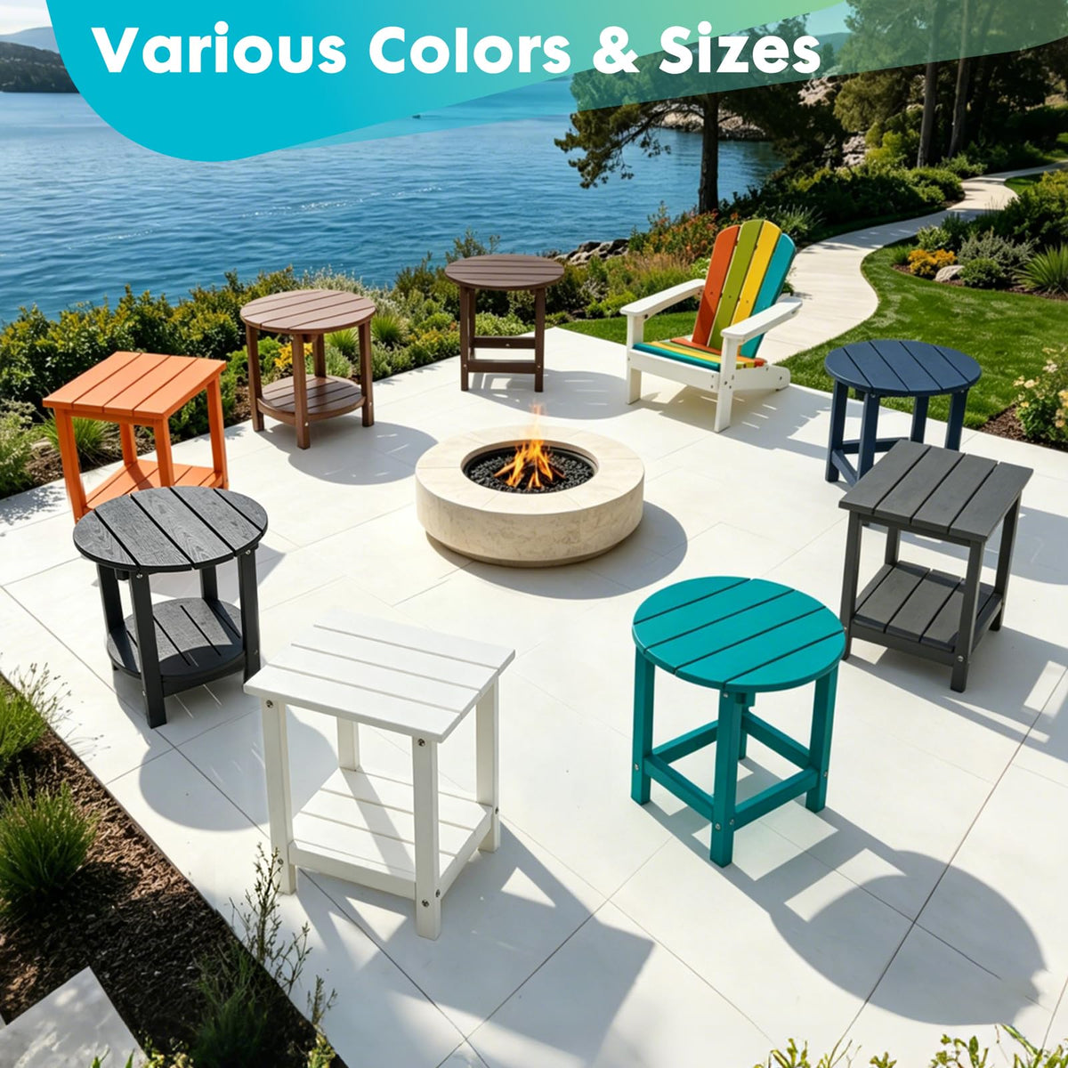 2-Tier Square Weather Resistant HDPE Side Table R758111