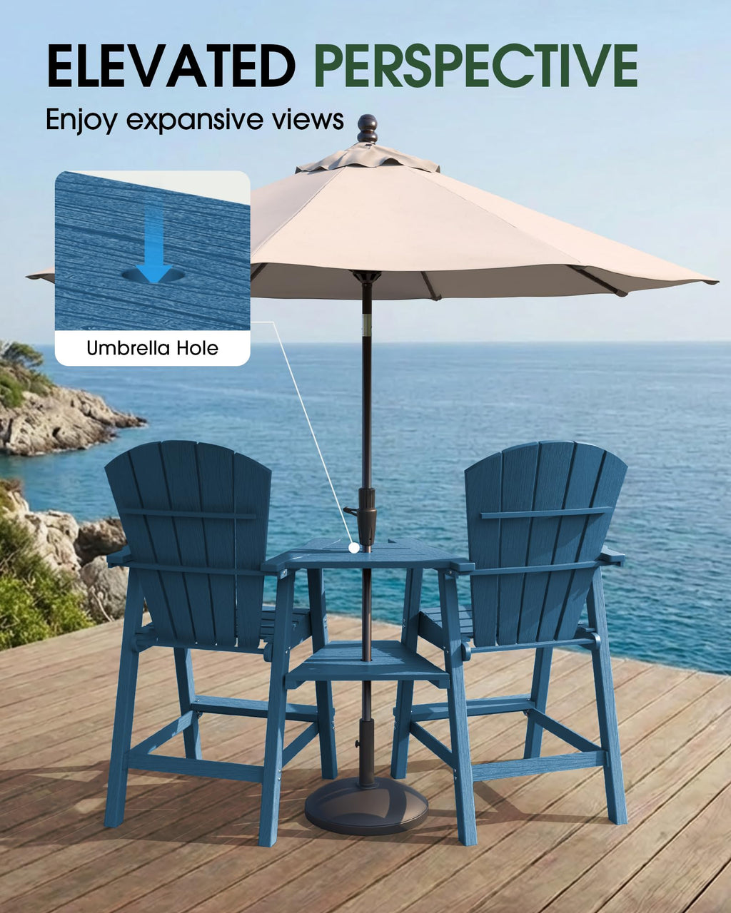 Navy Blue Adirondack Chairs Set of 2 with Table Trays F432