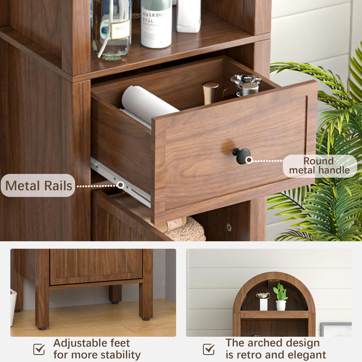 64" Tall Bathroom Storage Cabinet with Adjustable Shelves U4547