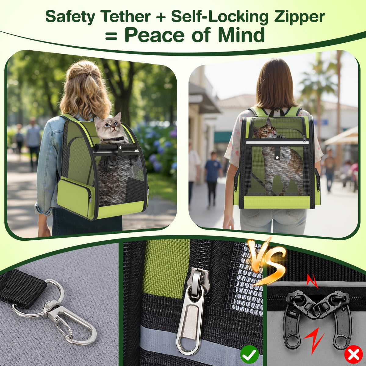 Green Expandable Breathable Mesh Cat Backpack Carrier Z691