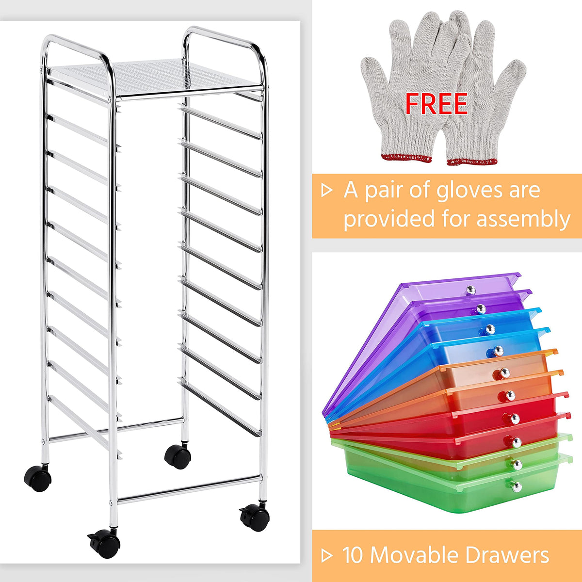 10 Drawer Rolling Storage Cart with Wheels B6278