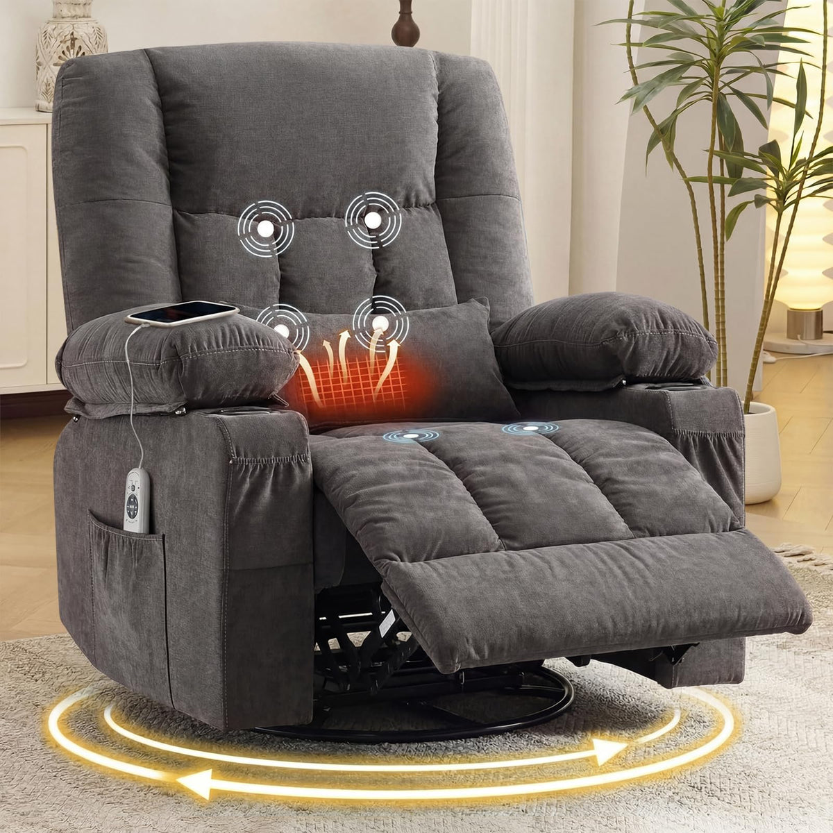 Swivel Rocker Recliner Chair with Massage and Heat M78247