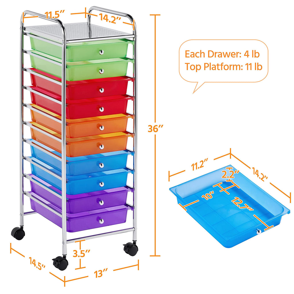10 Drawer Rolling Storage Cart with Wheels B6278