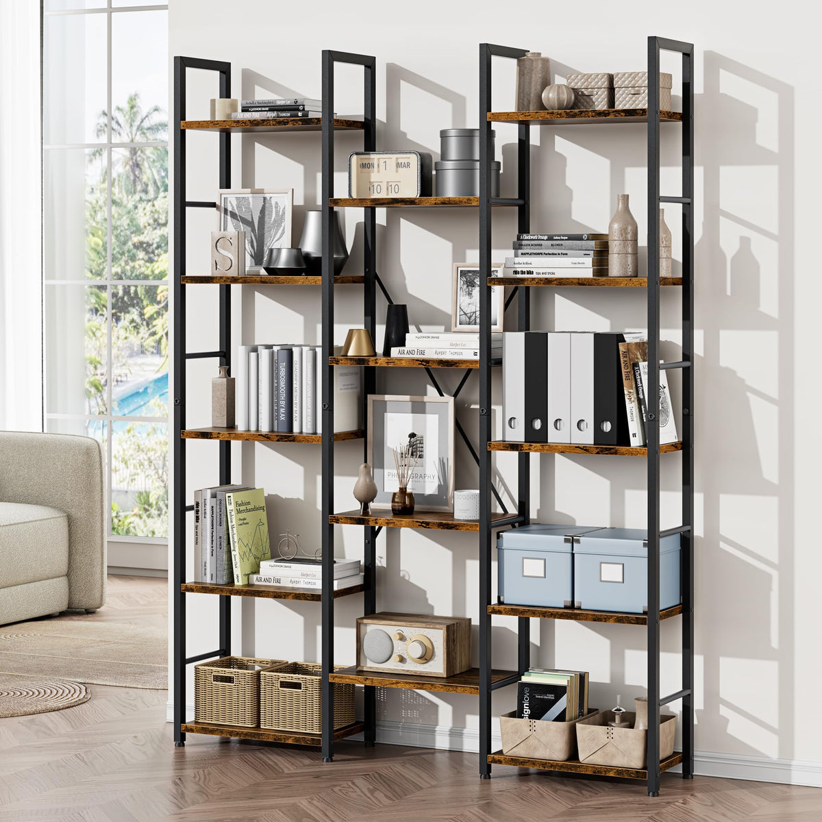 5 Tier Rustic Wood & Metal Bookshelf Z85137