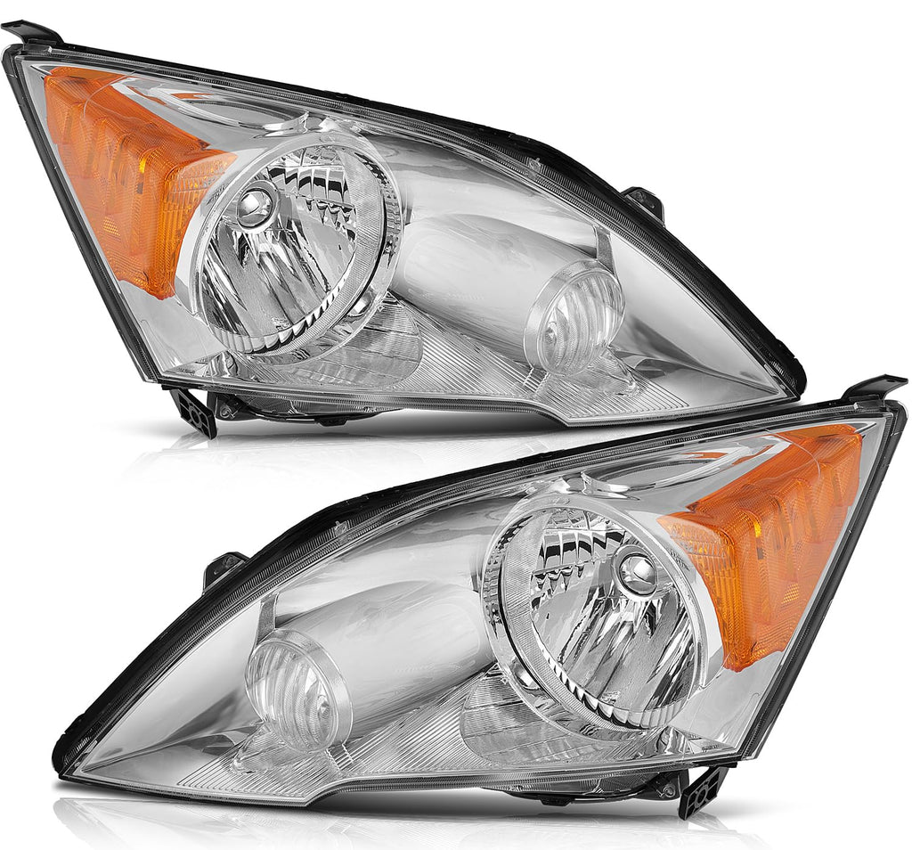 Headlight Assembly Chrome Housing Amber Reflector Clear Lens Driver and Passenger Side Pair U47462