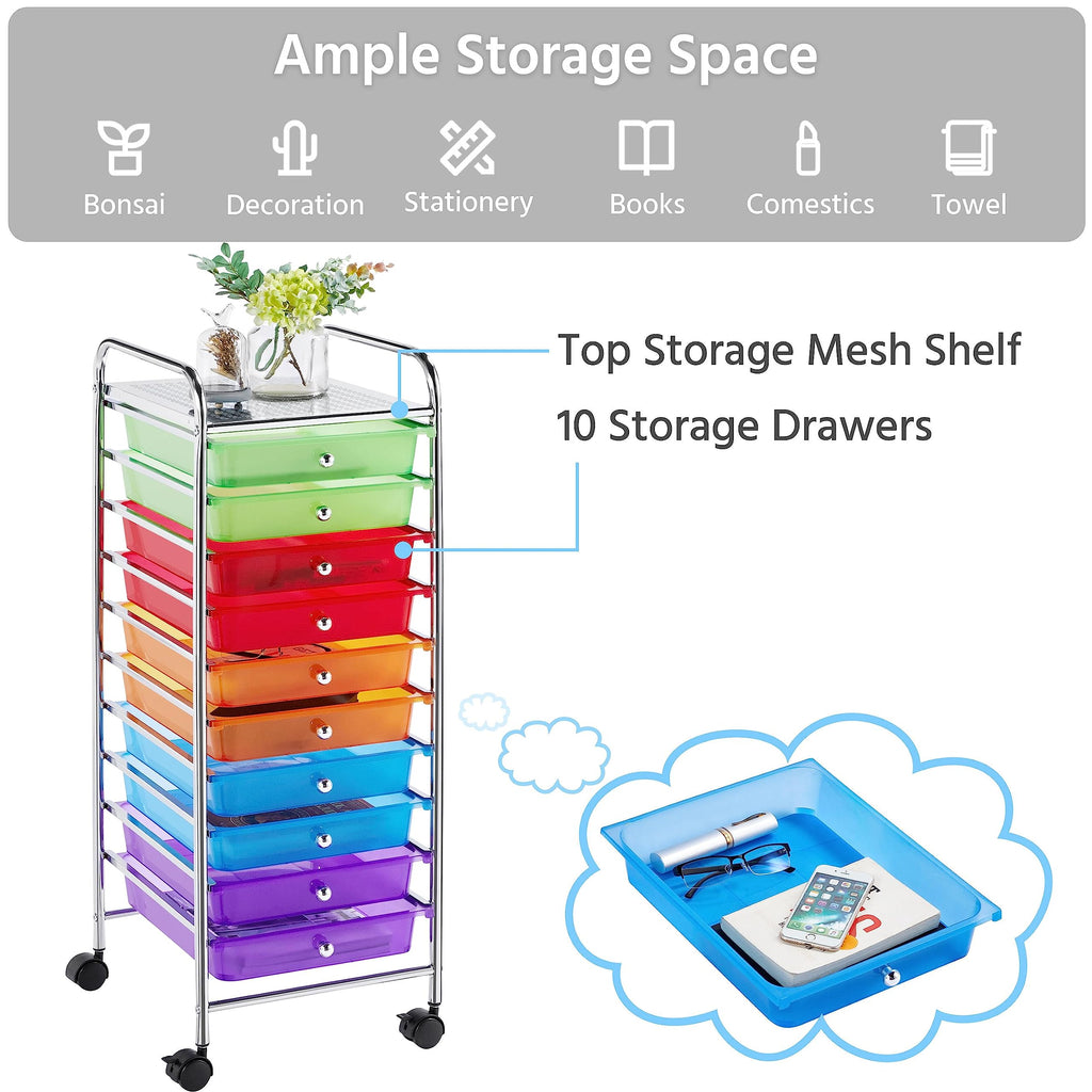 10 Drawer Rolling Storage Cart with Wheels B6278
