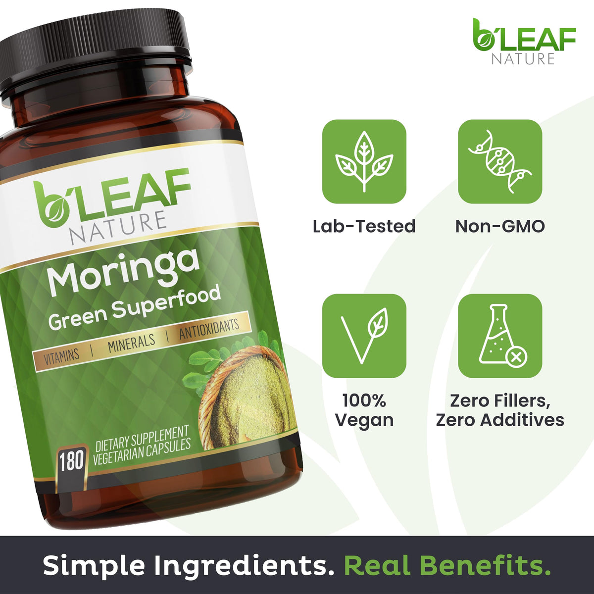 Moringa Leaf Vegan Capsules 1000mg 180 Count R201