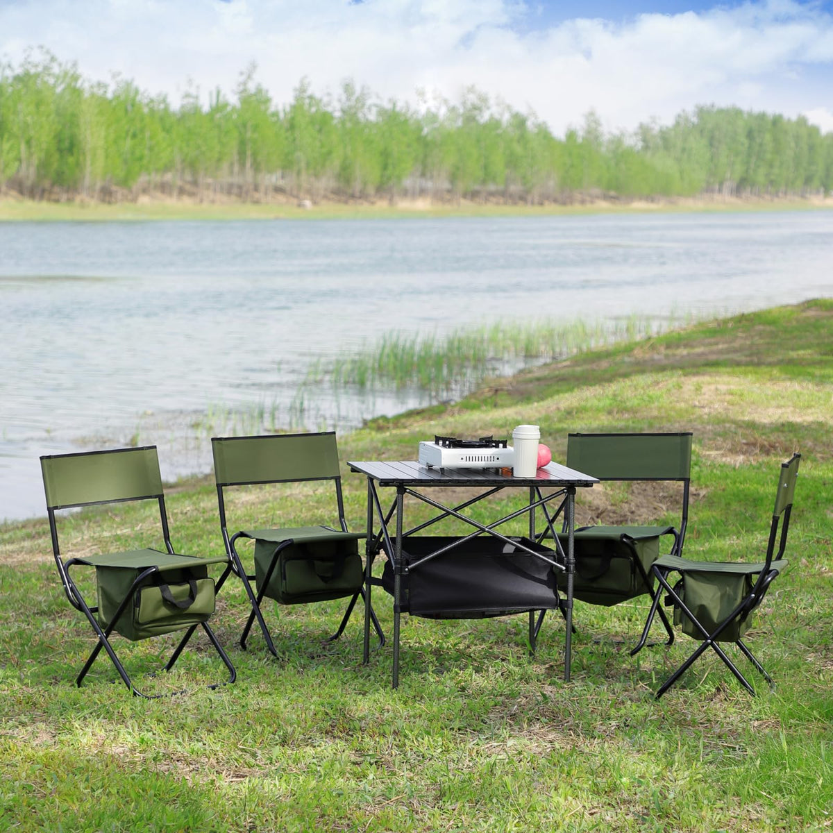 Folding Camping Chair with Storage Bag, 2 Pack, Green U6955