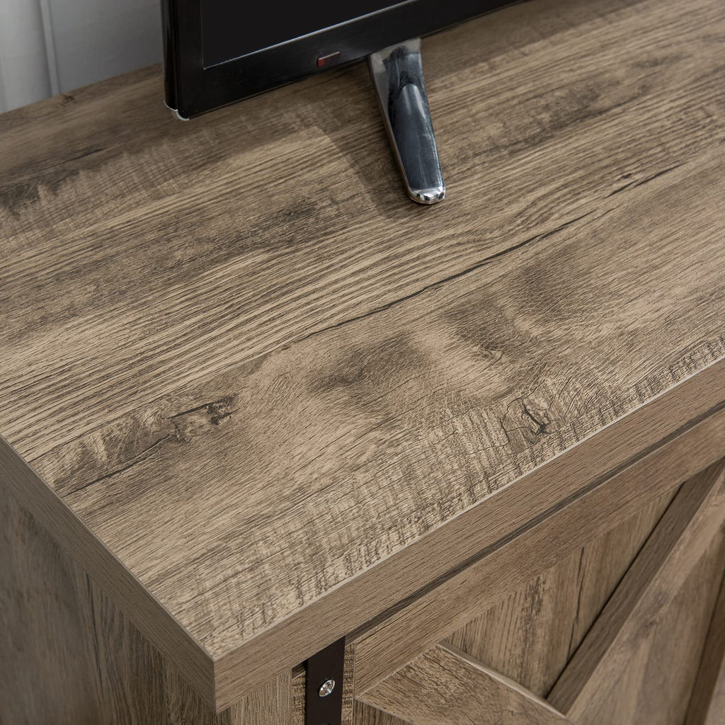 Light Grey Farmhouse TV Stand with Sliding Barn Doors Z1560