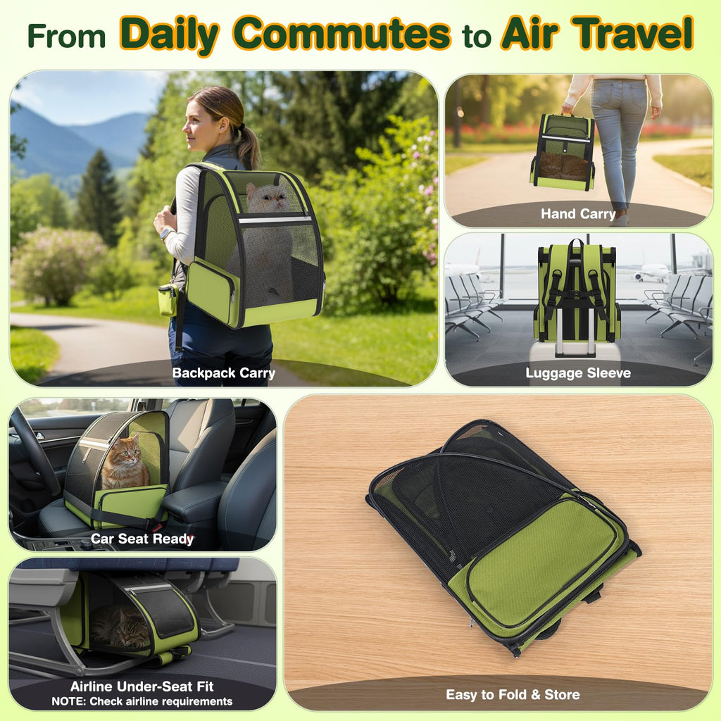 Green Expandable Breathable Mesh Cat Backpack Carrier Z691