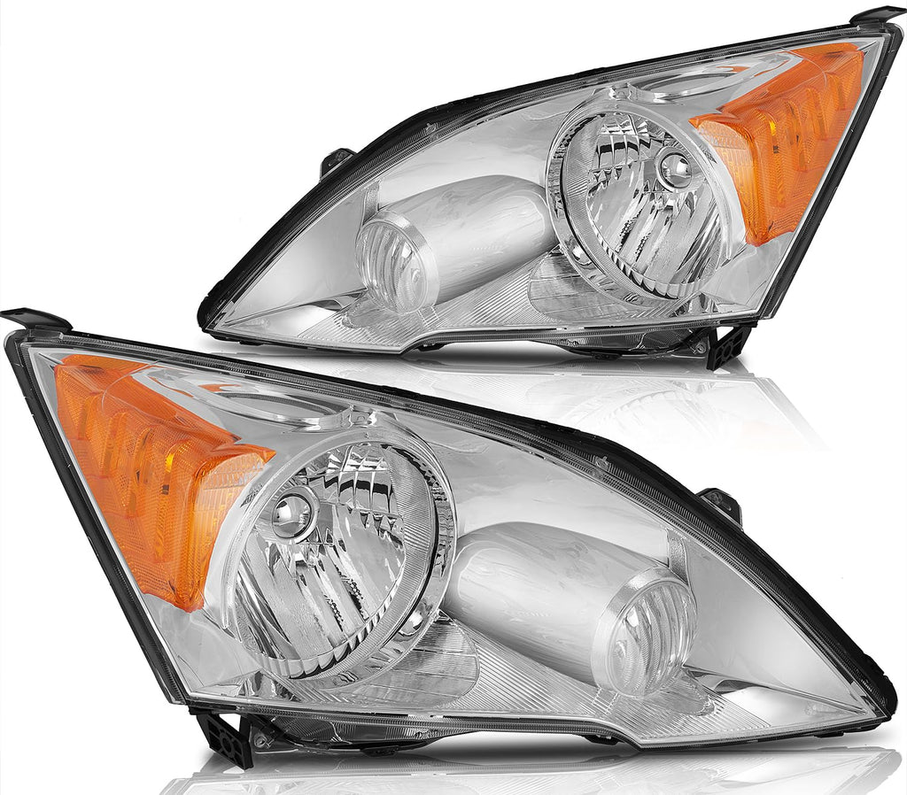 Headlight Assembly Chrome Housing Amber Reflector Clear Lens Driver and Passenger Side Pair U47462