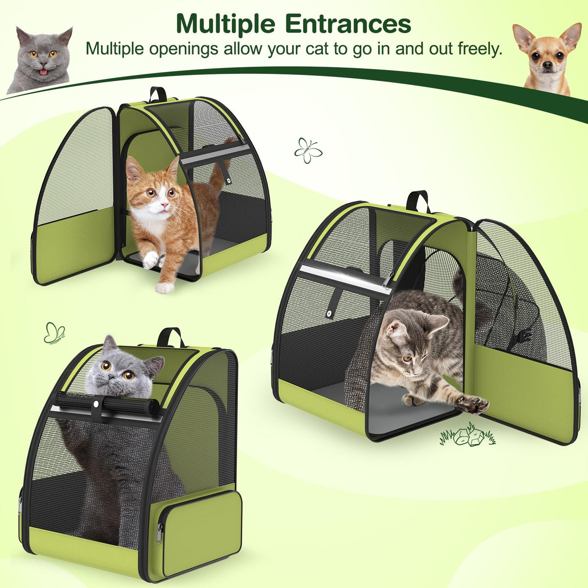 Green Expandable Breathable Mesh Cat Backpack Carrier Z691