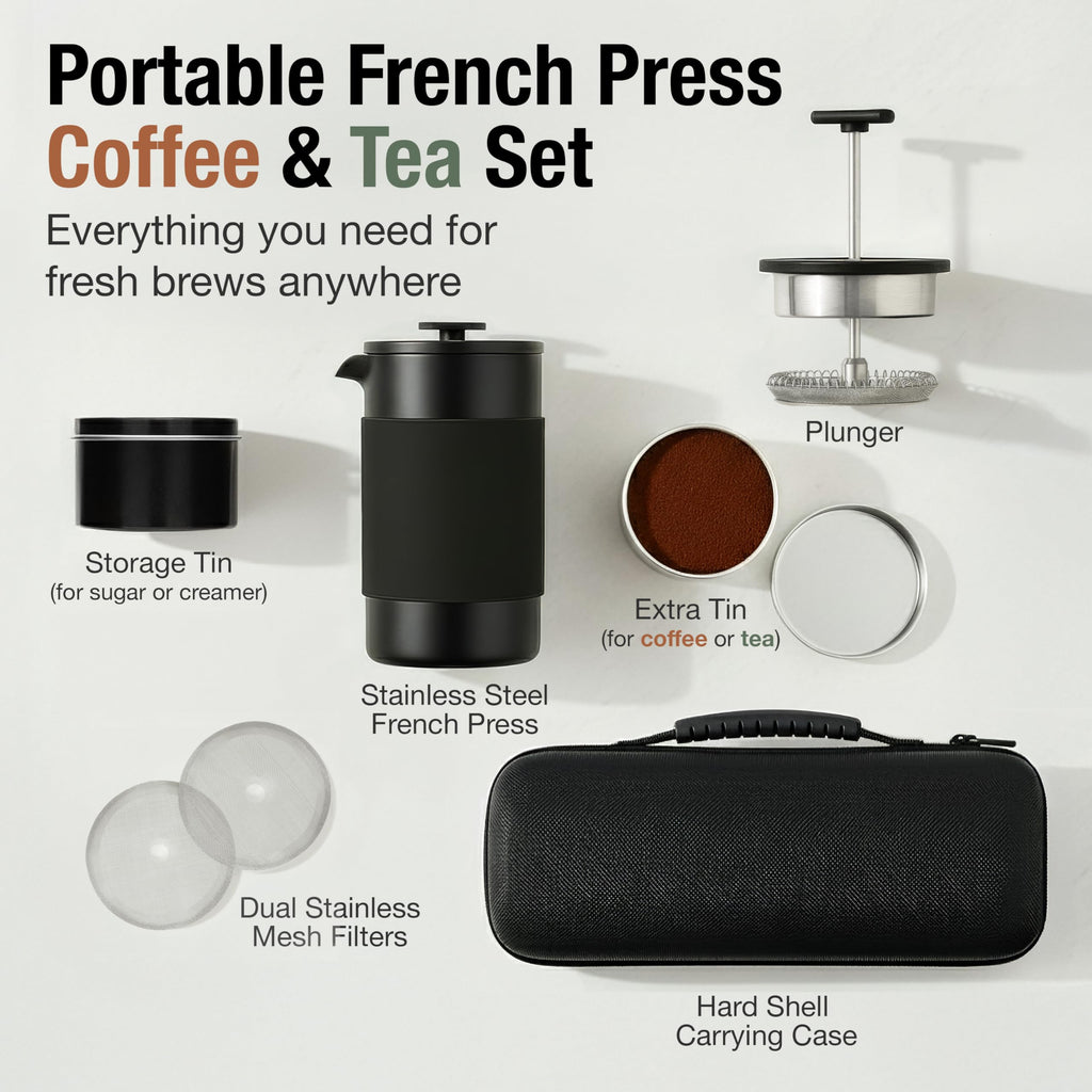 12 oz Double Wall Insulated Travel French Press Coffee Maker Set F834