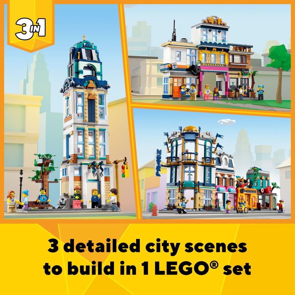 Building Toy Set, 3 in 1 City Art Deco Building, Market Street Hotel, Café Music Store and 6 Minifigures I3789