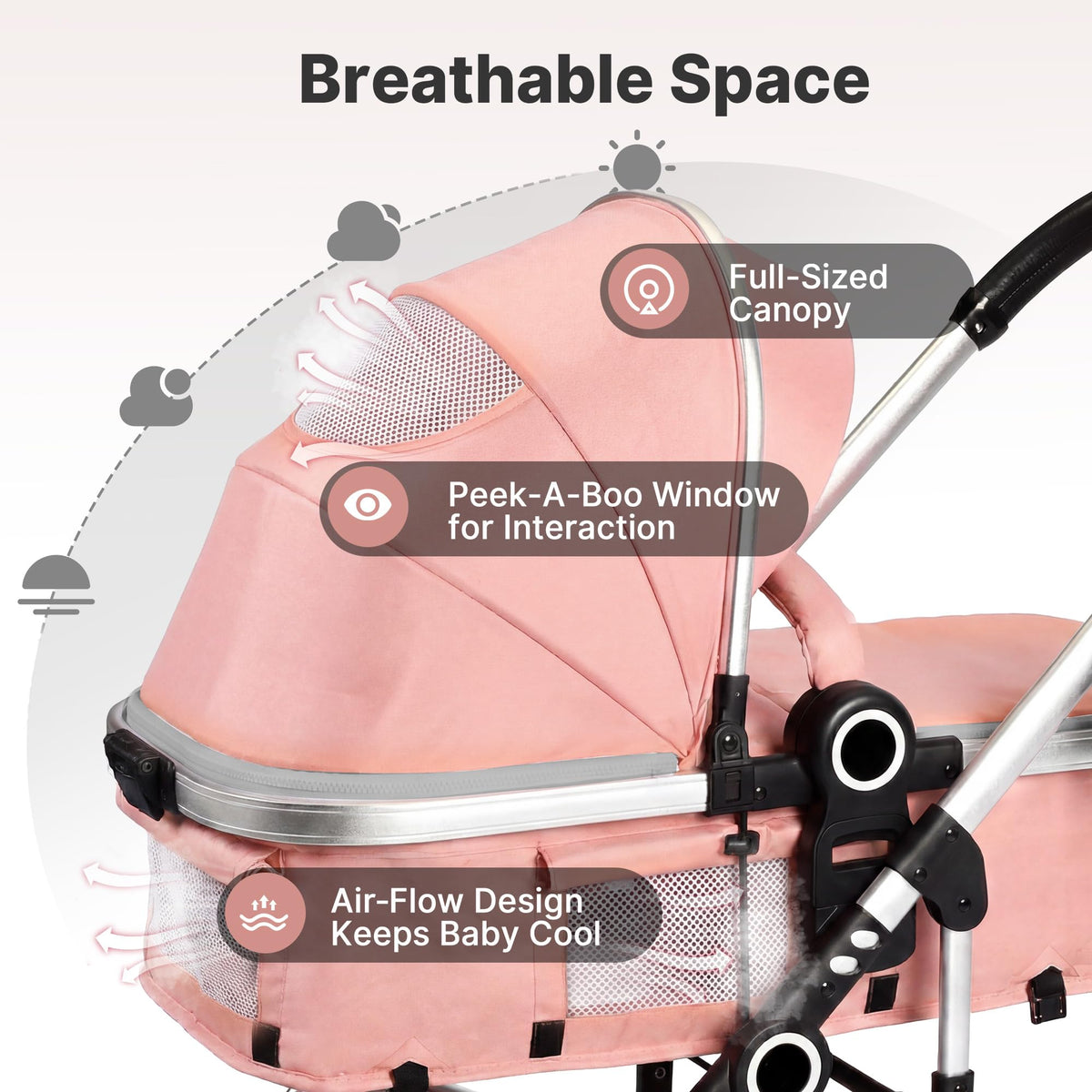 2-in-1 Foldable Stroller with Reversible Seat, Pink M747199