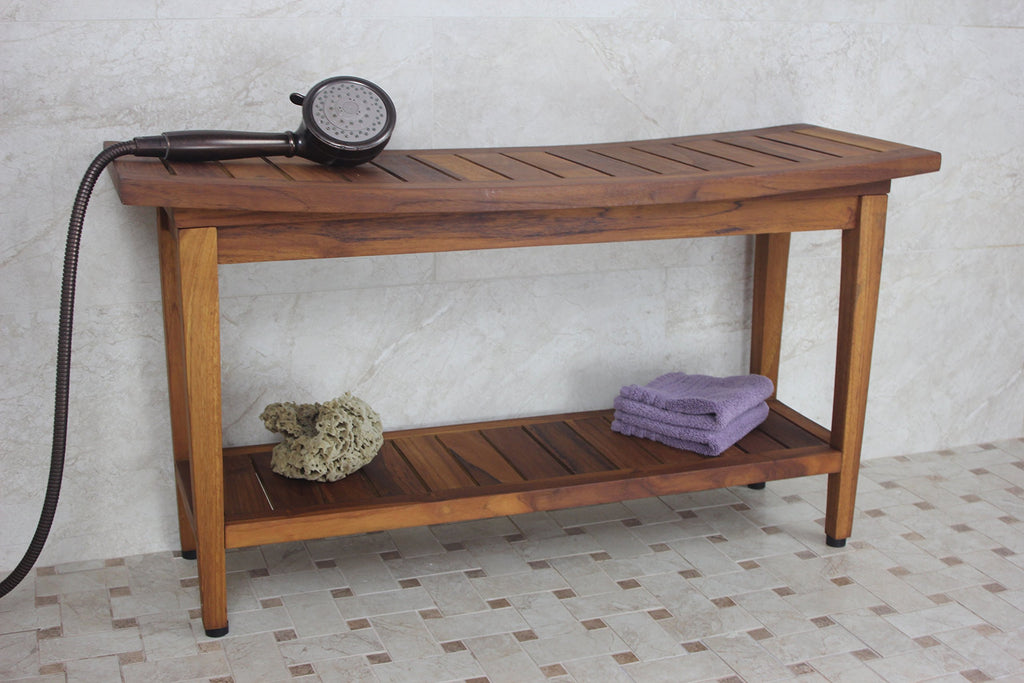 36" Teak Shower Bench with Shelf M6448