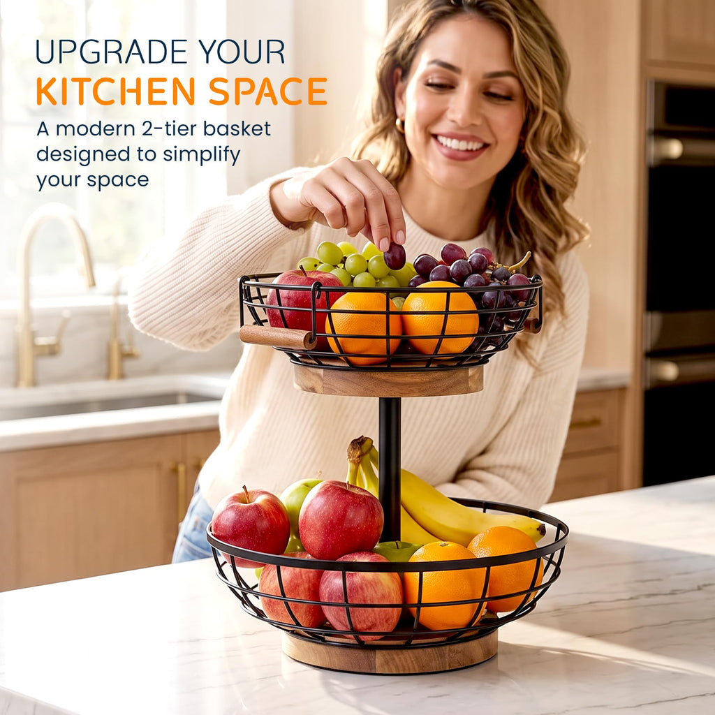 2 Tier Metal Fruit Basket with Banana Hanger U34834
