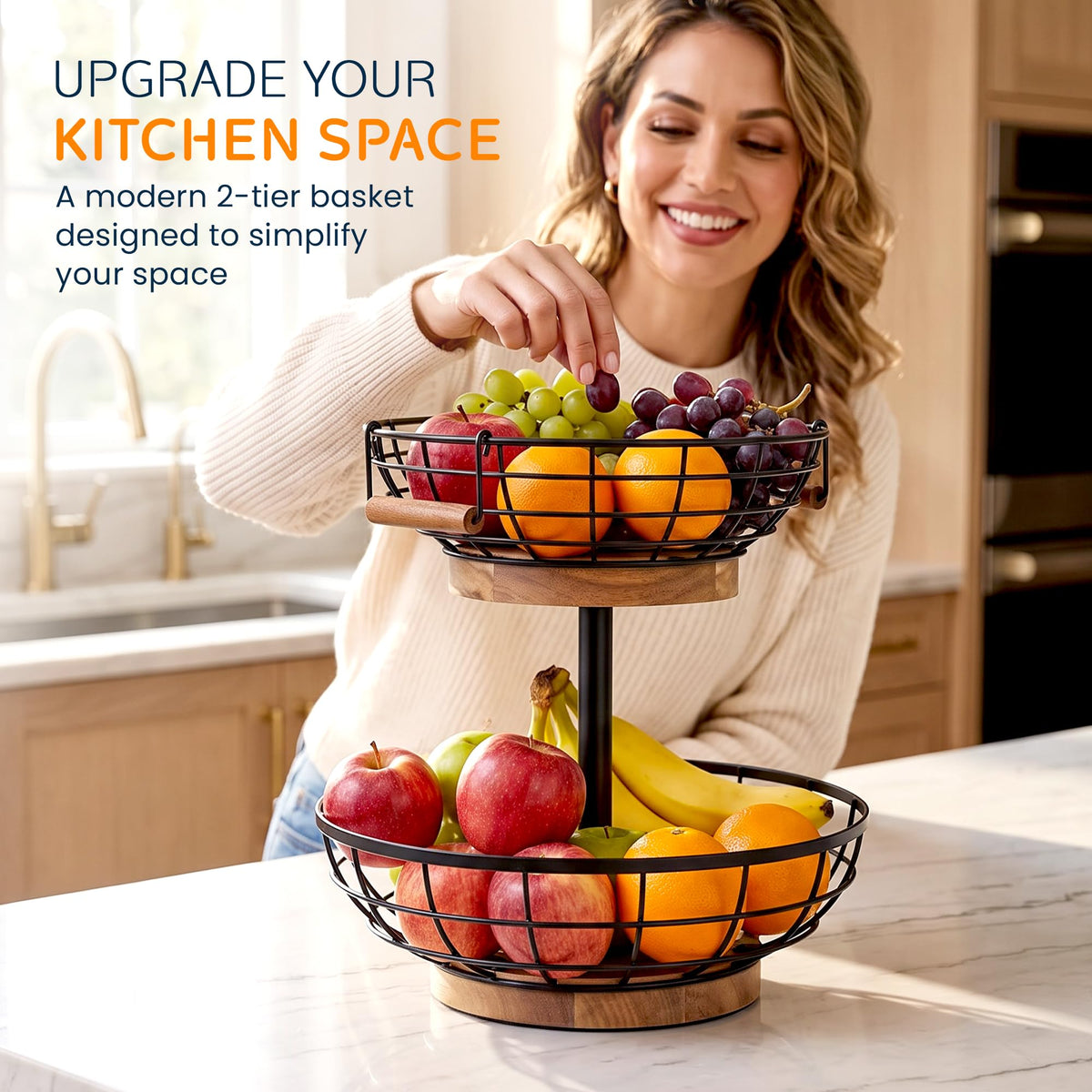 2 Tier Metal Fruit Basket with Banana Hanger U34834
