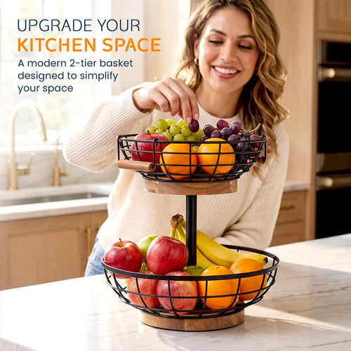 2 Tier Metal Fruit Basket with Banana Hanger U34834