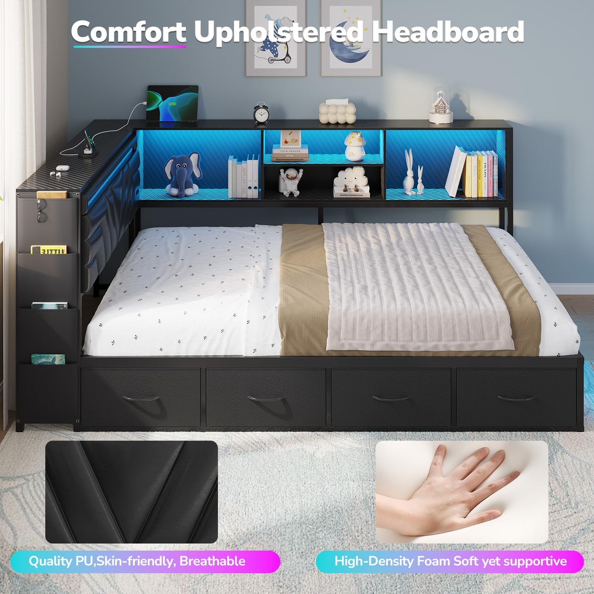 Full Corner Bed with Drawers X601398