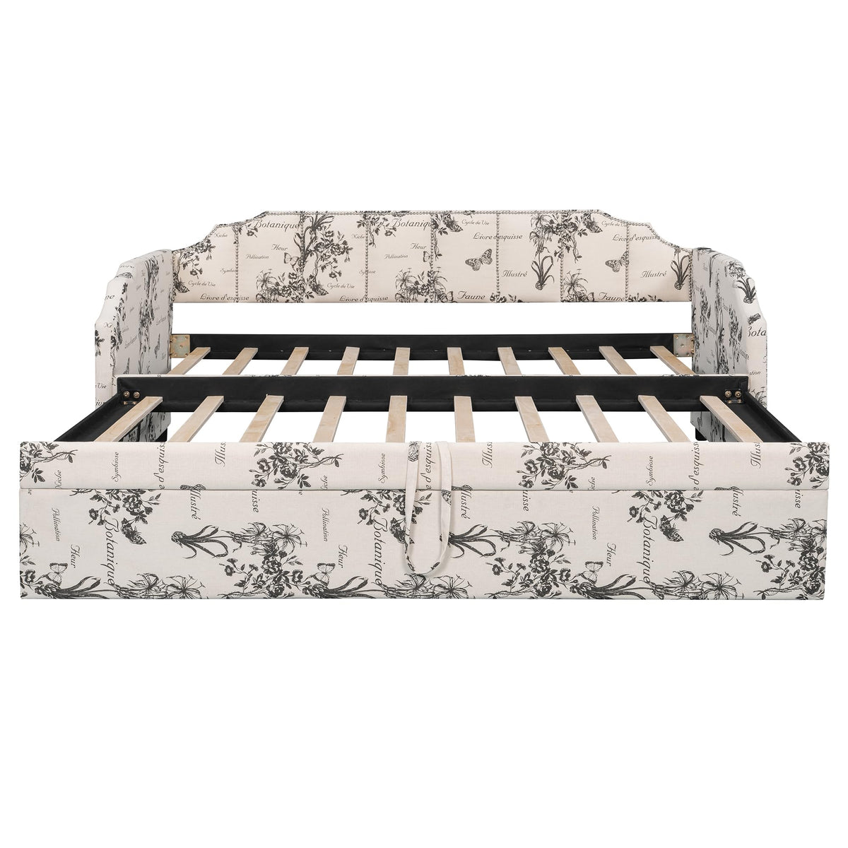 White Linen Upholstered Twin Size Daybed with Pop-Up Trundle H289