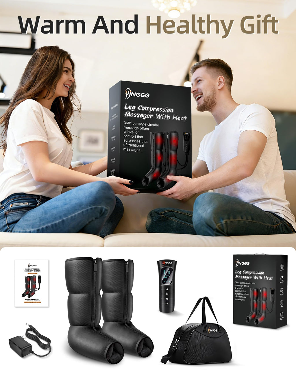 Leg Compression Massager with Heat, Foot & Calf Massager Boots W212563