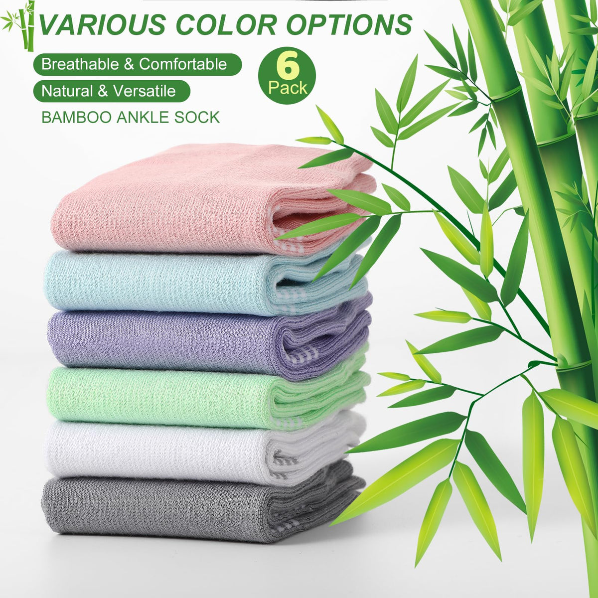6 Pairs Thin Breathable Bamboo Ankle Socks G23281
