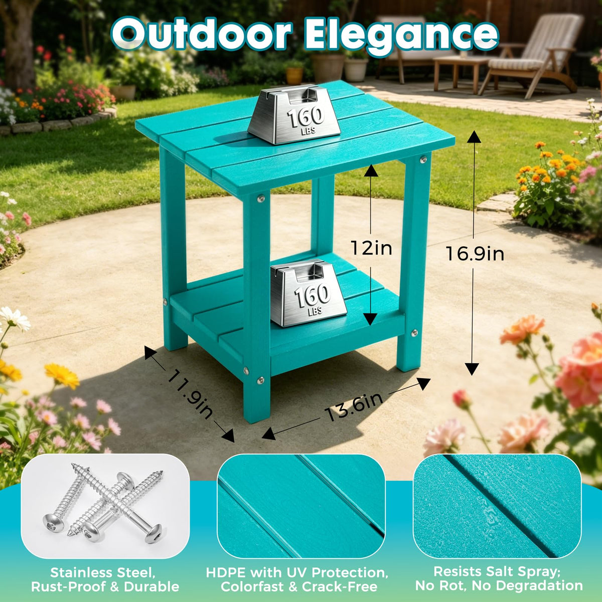 2-Tier Square Weather Resistant HDPE Side Table R758111