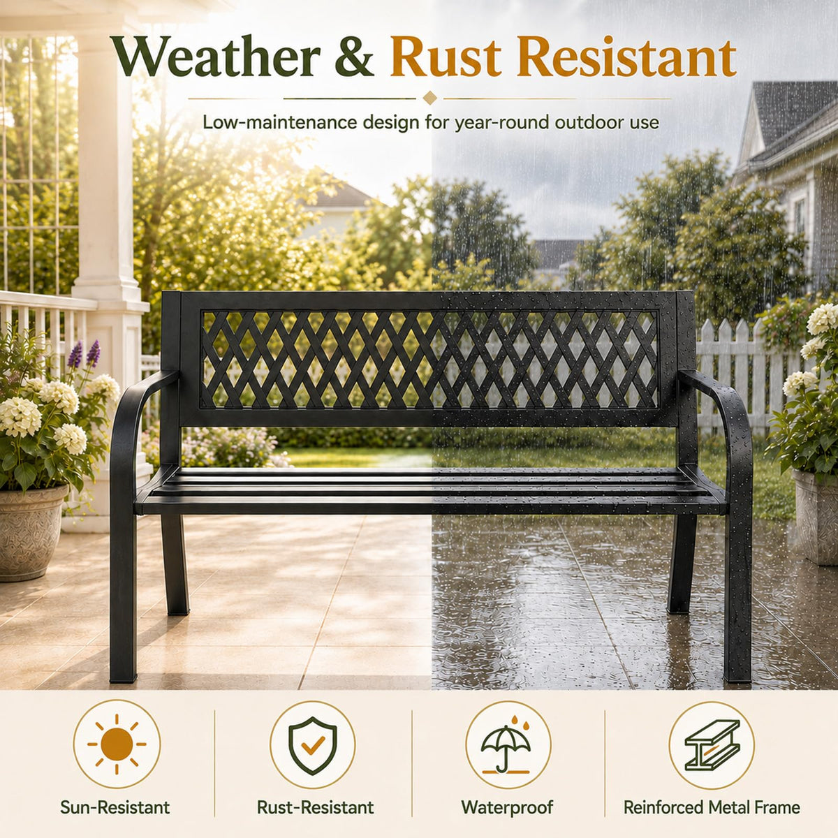 47" Black Outdoor Bench with Backrest B1702