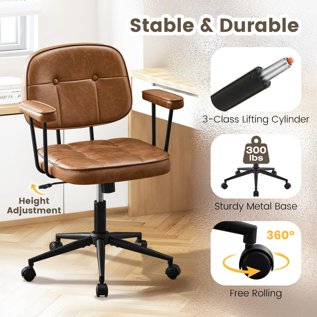 Brown Leather Office Chair with Wheels K299295