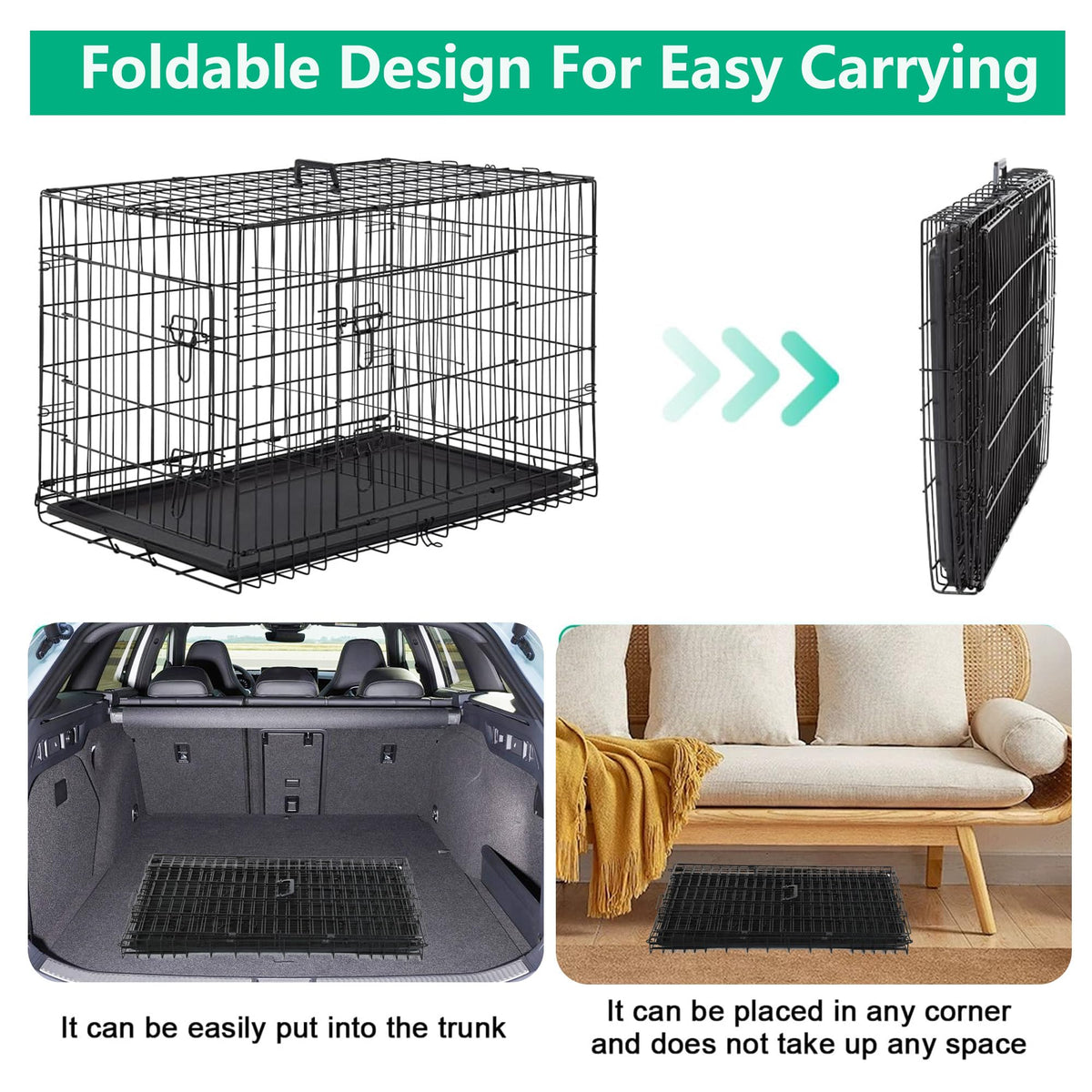 42 inch Folding Metal Wire Dog Crate with Double Door A83543
