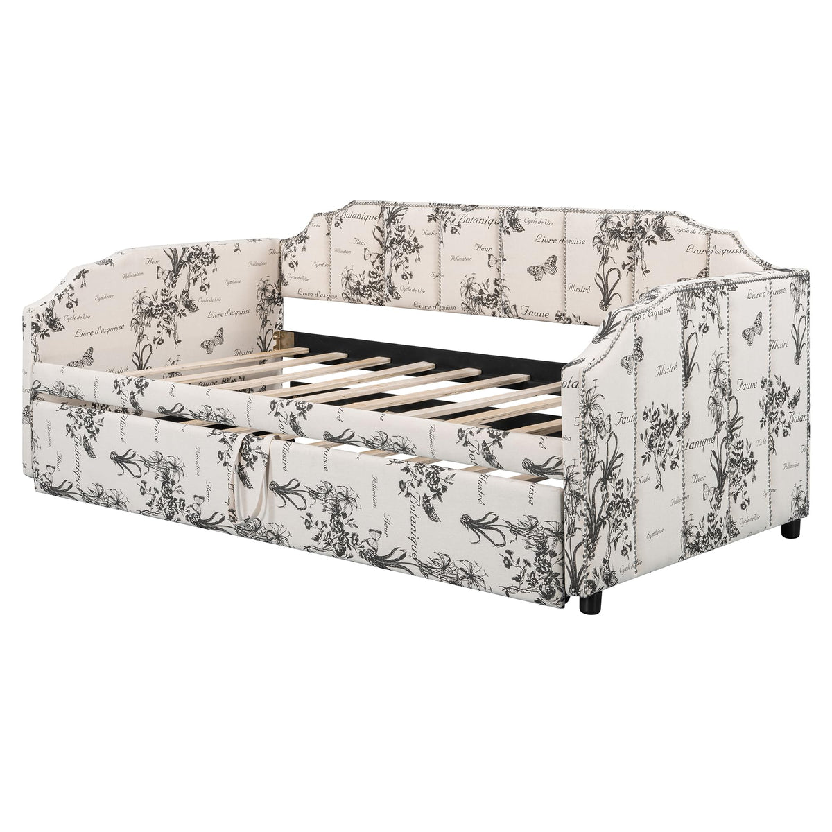 White Linen Upholstered Twin Size Daybed with Pop-Up Trundle H289